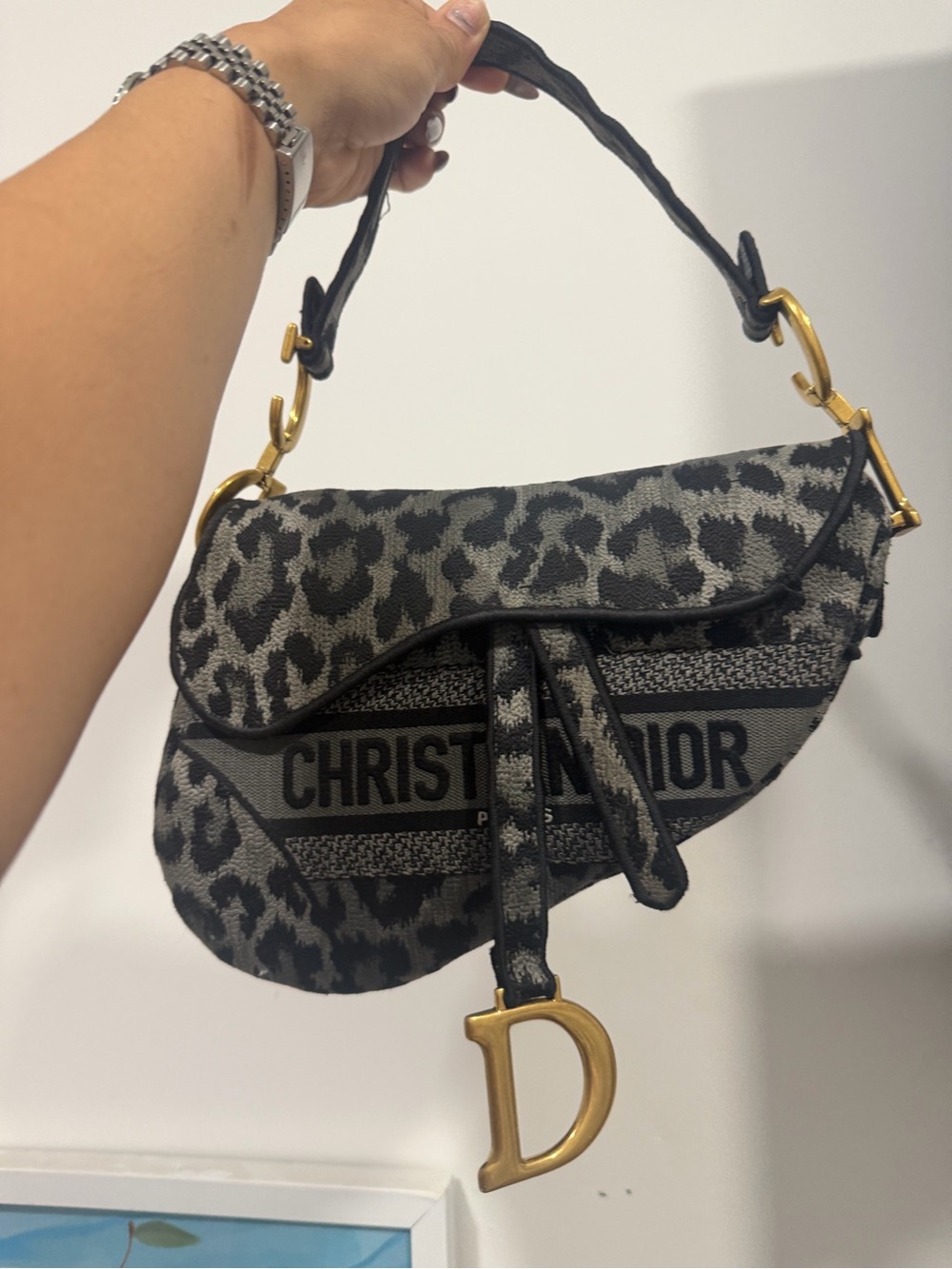 Dior Gray and Black Leopard Saddle Bag limited edition